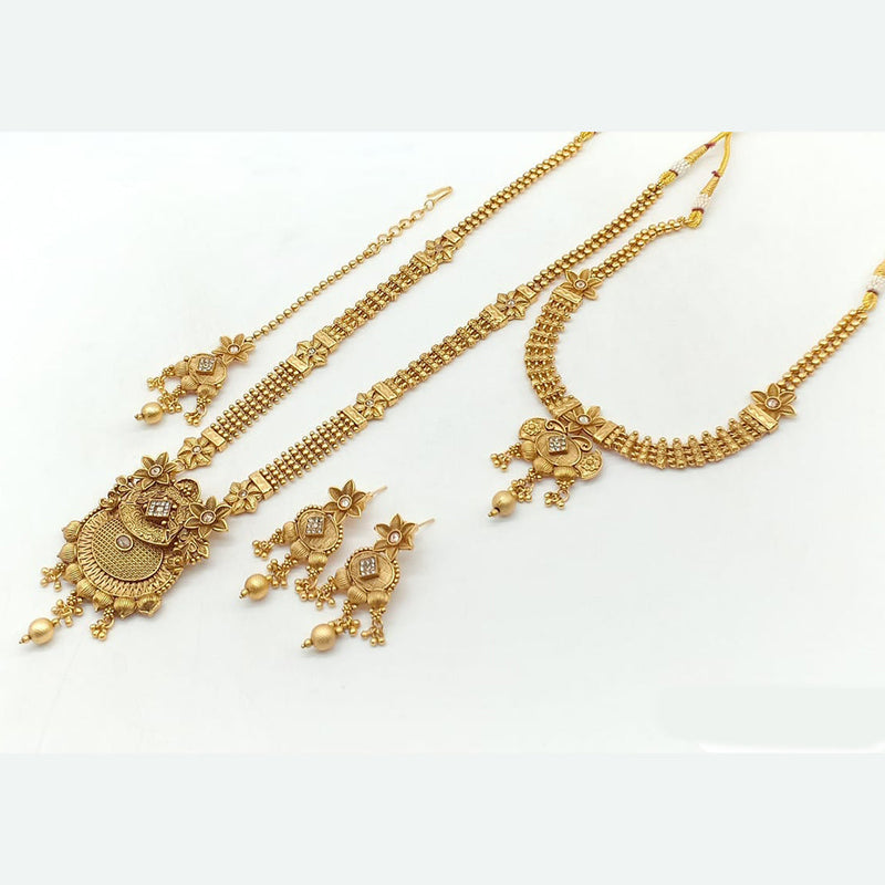 Rani Sati Jewels Gold Plated Pota Stone Double Necklace Set