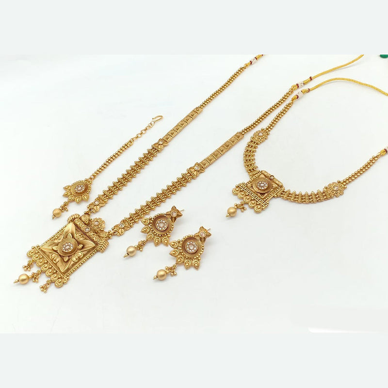 Rani Sati Jewels Gold Plated Pota Stone Double Necklace Set