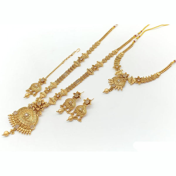 Rani Sati Jewels Gold Plated Pota Stone Double Necklace Set