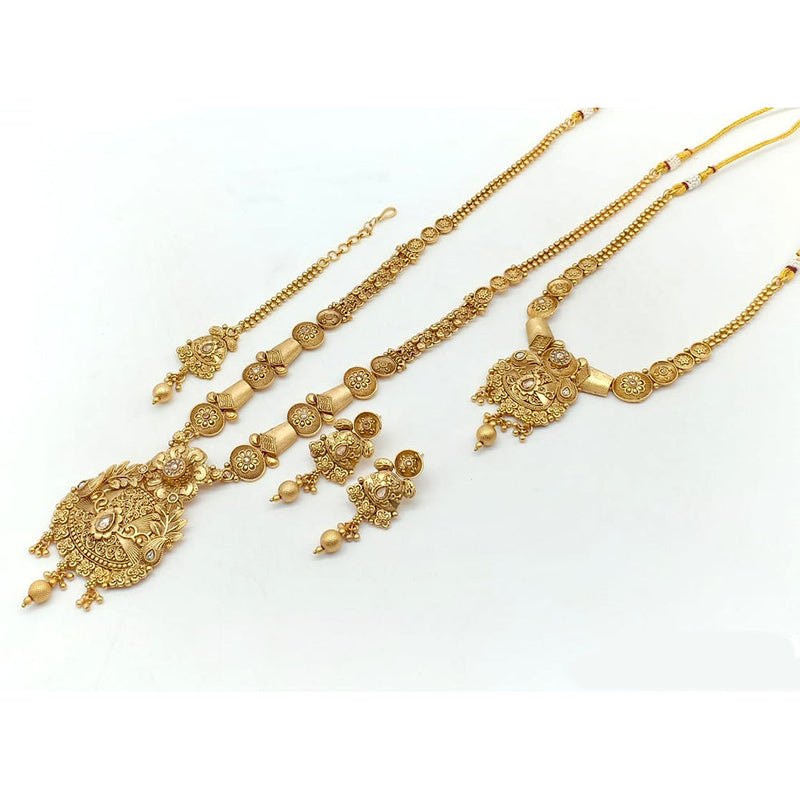 Rani Sati Jewels Gold Plated Pota Stone Double Necklace Set