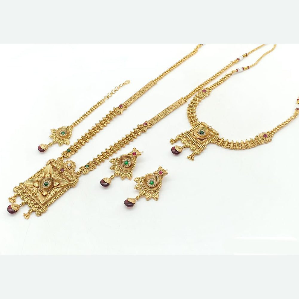 Rani Sati Jewels Gold Plated Pota Stone Double Necklace Set