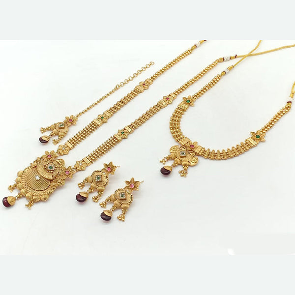 Rani Sati Jewels Gold Plated Pota Stone Double Necklace Set