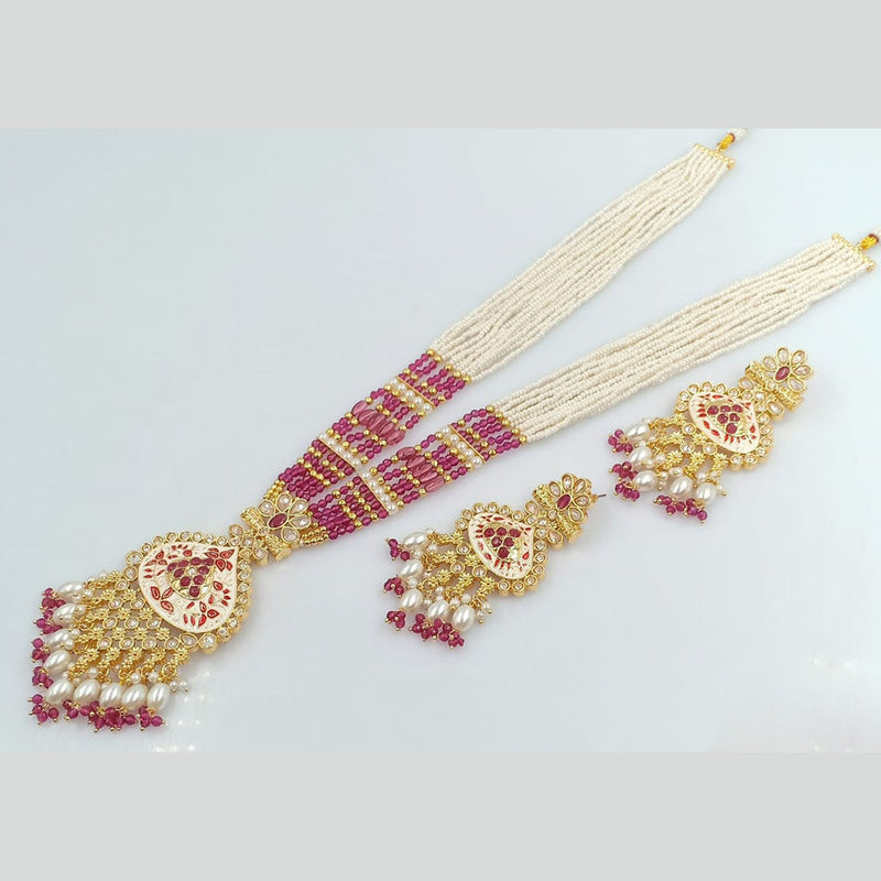 Rani Sati Jewels Gold Plated Pearl And Kundan Long Necklace Set