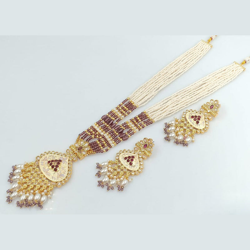 Rani Sati Jewels Gold Plated Pearl And Kundan Long Necklace Set