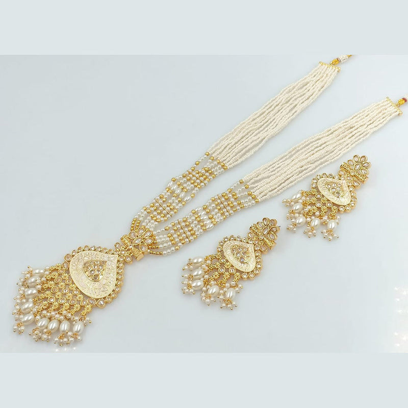 Rani Sati Jewels Gold Plated Pearl And Kundan Long Necklace Set