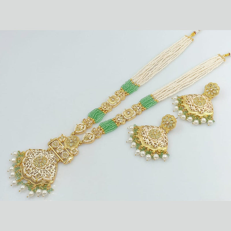 Rani Sati Jewels Gold Plated Pearl And Kundan Long Necklace Set