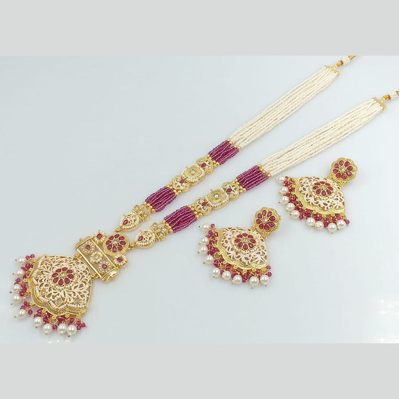 Rani Sati Jewels Gold Plated Pearl And Kundan Long Necklace Set