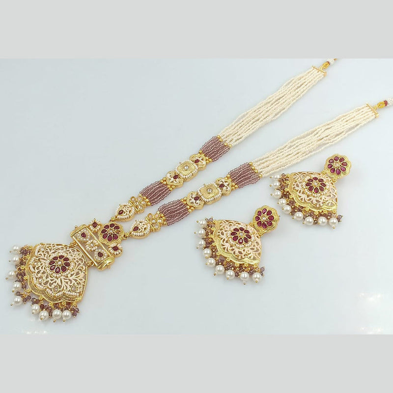 Rani Sati Jewels Gold Plated Pearl And Kundan Long Necklace Set