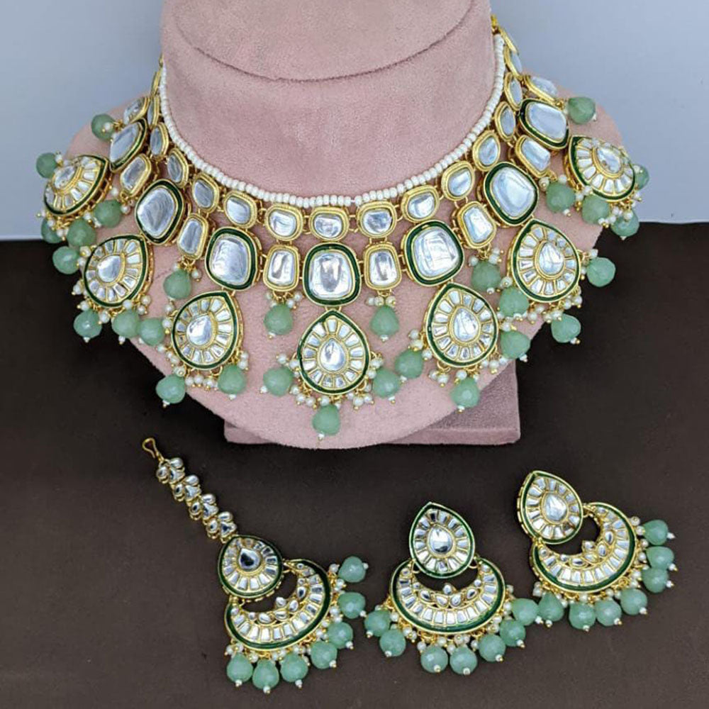 Rani Sati Jewels Gold Plated Kundan And Beads Necklace Set