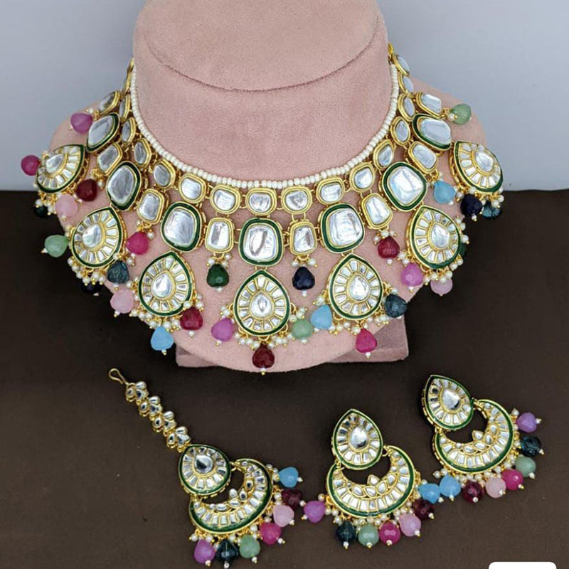 Rani Sati Jewels Gold Plated Kundan And Beads Necklace Set