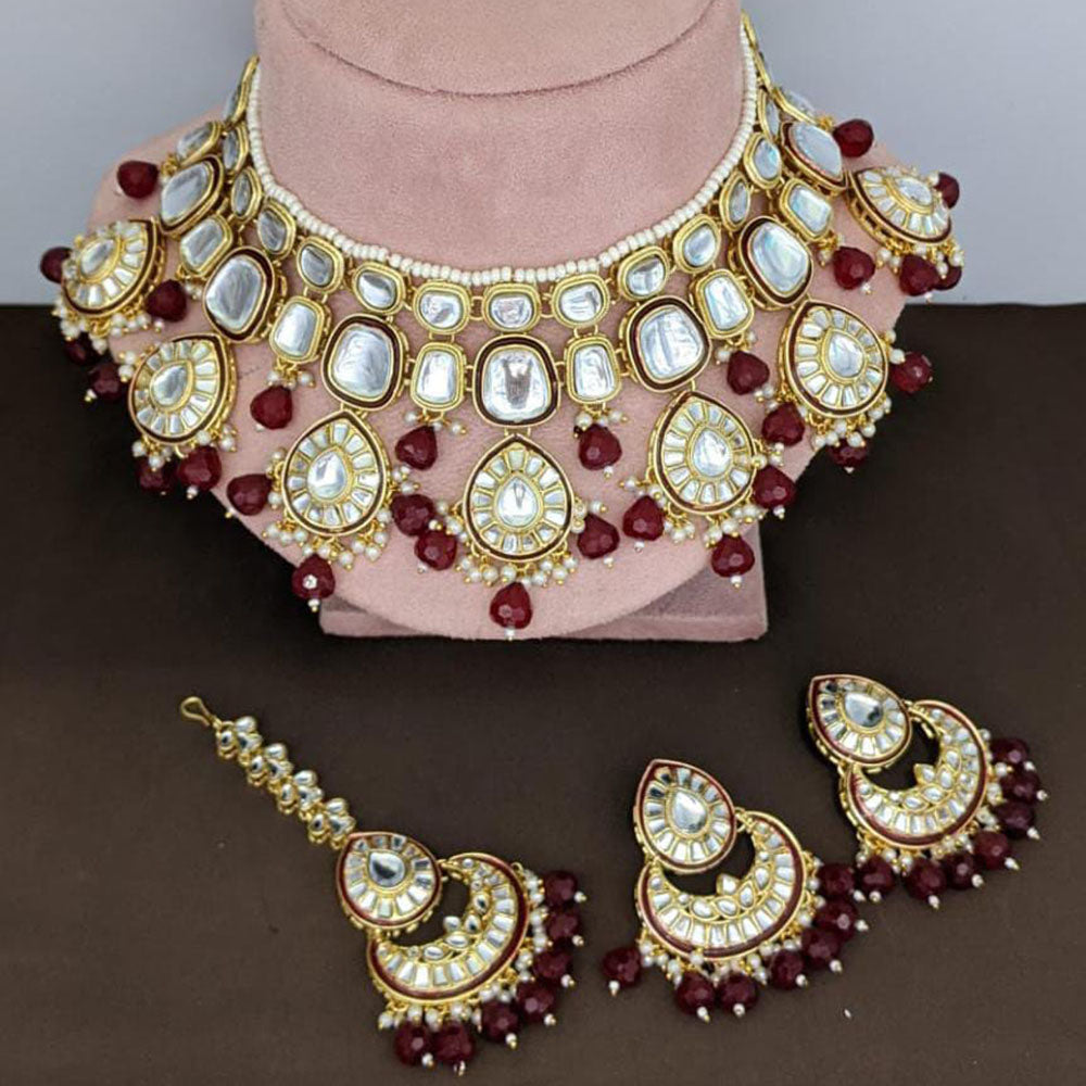 Rani Sati Jewels Gold Plated Kundan And Beads Necklace Set