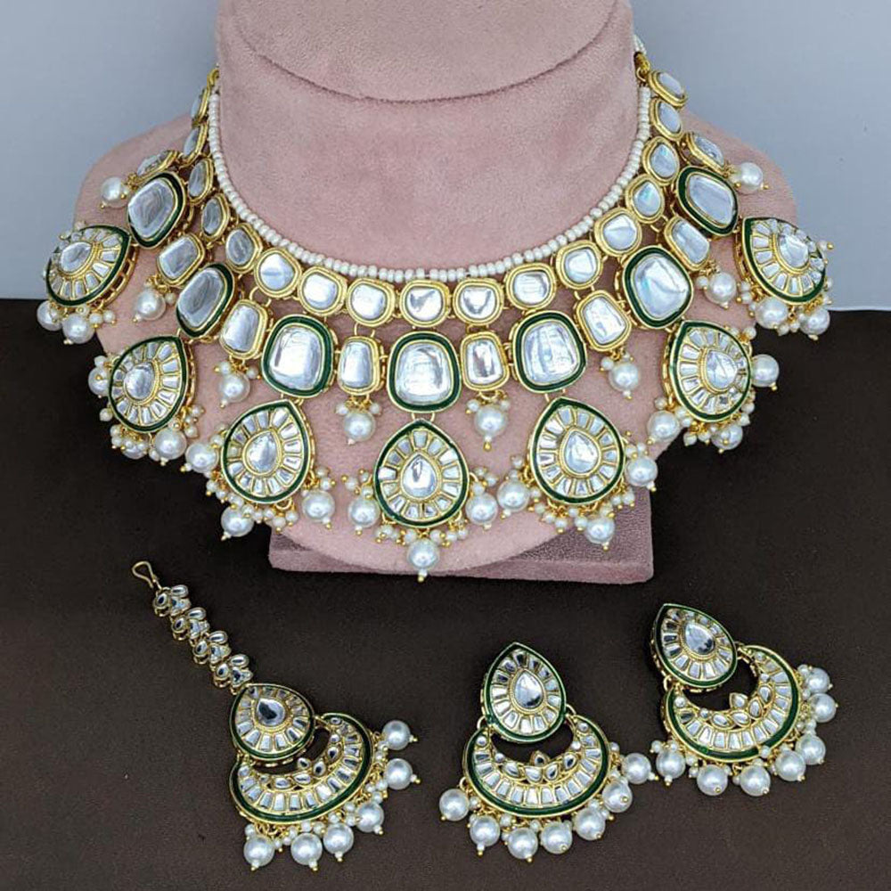 Rani Sati Jewels Gold Plated Kundan And Beads Necklace Set