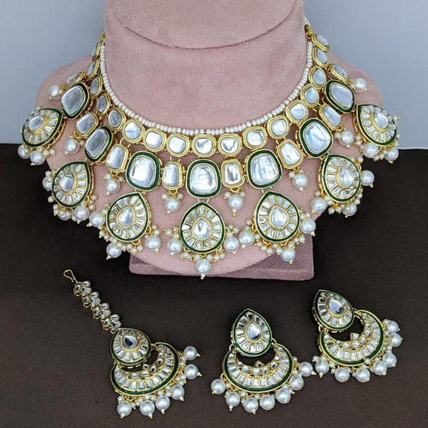 Rani Sati Jewels Gold Plated Kundan And Beads Necklace Set