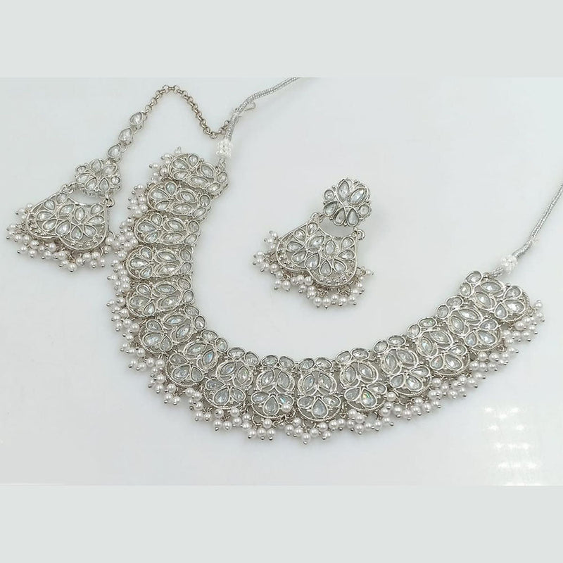 Rani Sati Jewels Silver Plated Reverse AD Necklace Set