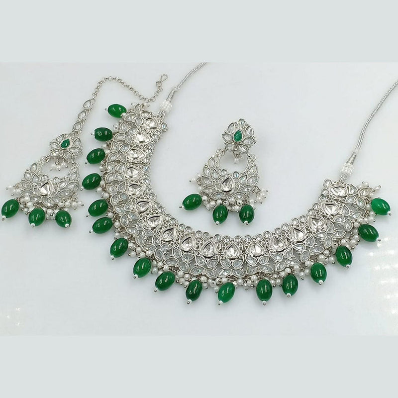 Rani Sati Jewels Silver Plated Reverse AD Necklace Set