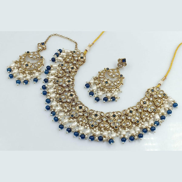 Rani Sati Jewels Gold Plated Reverse AD And Pearl Necklace Set