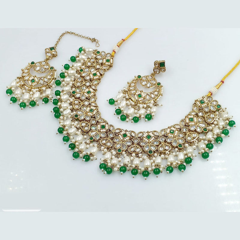 Rani Sati Jewels Gold Plated Reverse AD And Pearl Necklace Set