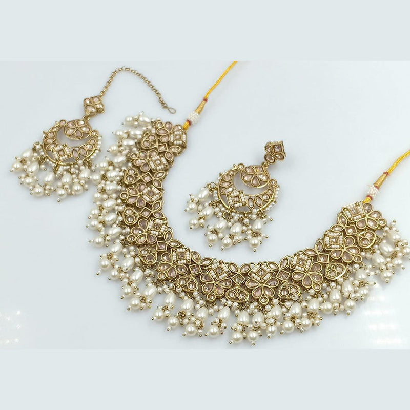 Rani Sati Jewels Gold Plated Reverse AD And Pearl Necklace Set