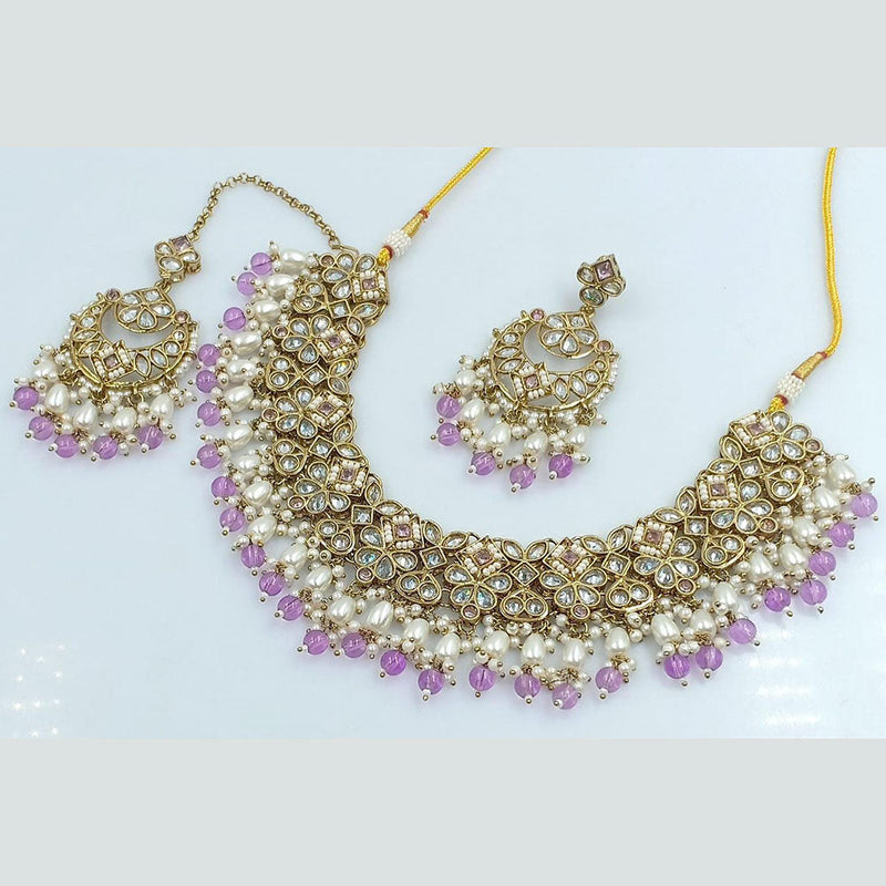 Rani Sati Jewels Gold Plated Reverse AD And Pearl Necklace Set