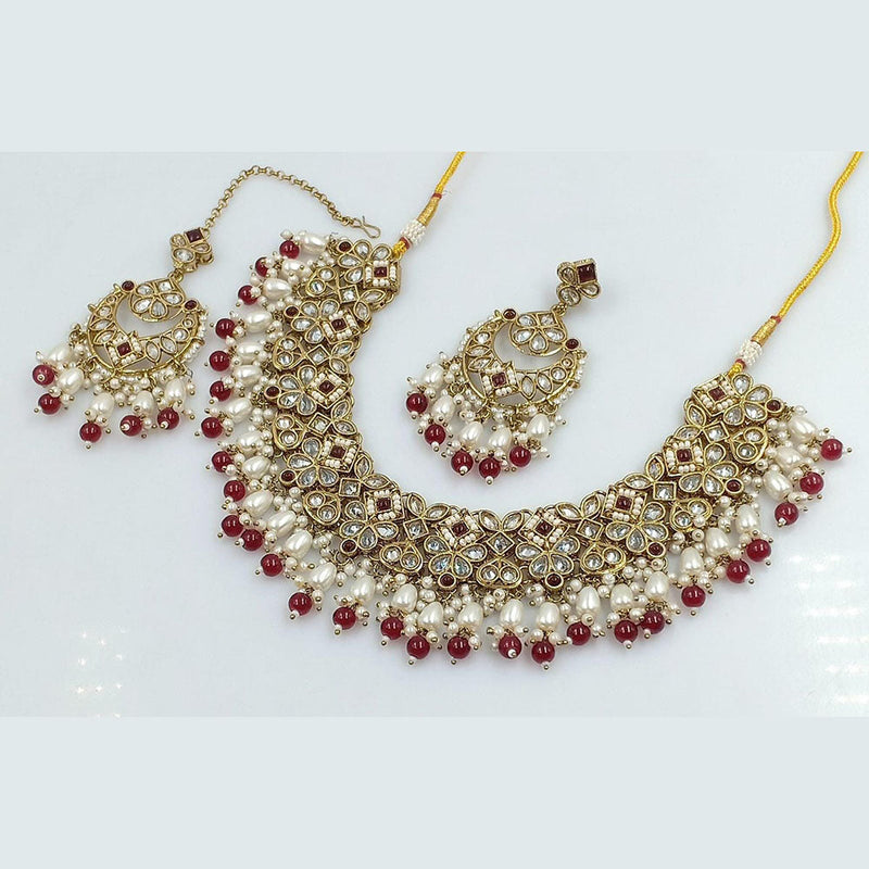 Rani Sati Jewels Gold Plated Reverse AD And Pearl Necklace Set