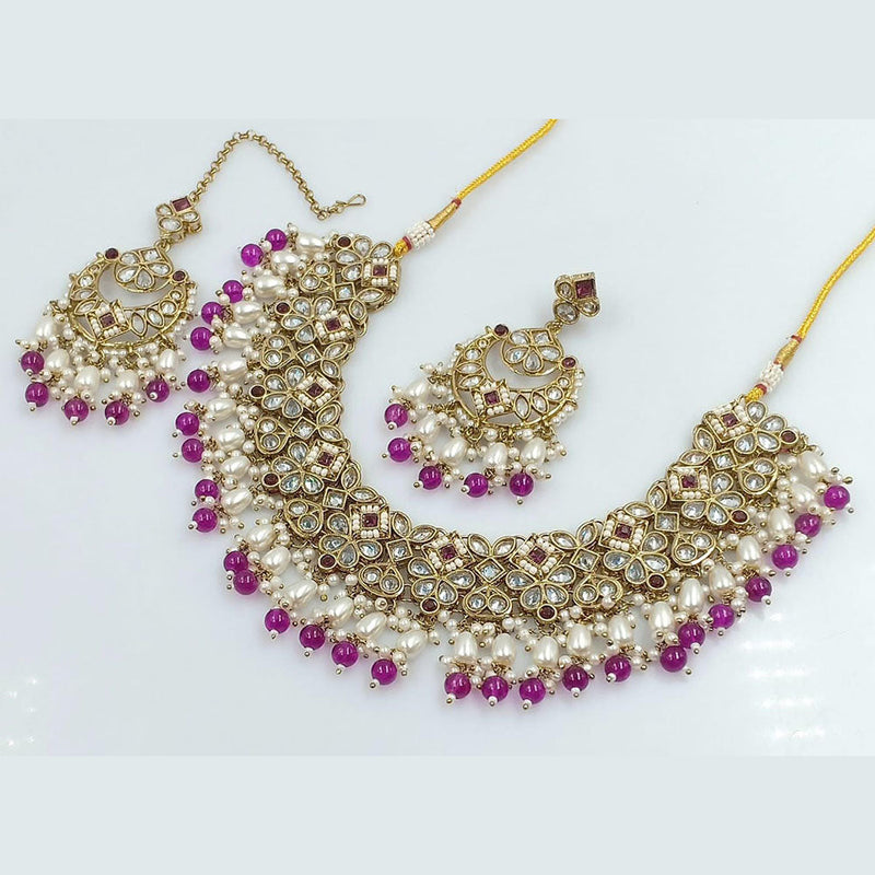 Rani Sati Jewels Gold Plated Reverse AD And Pearl Necklace Set