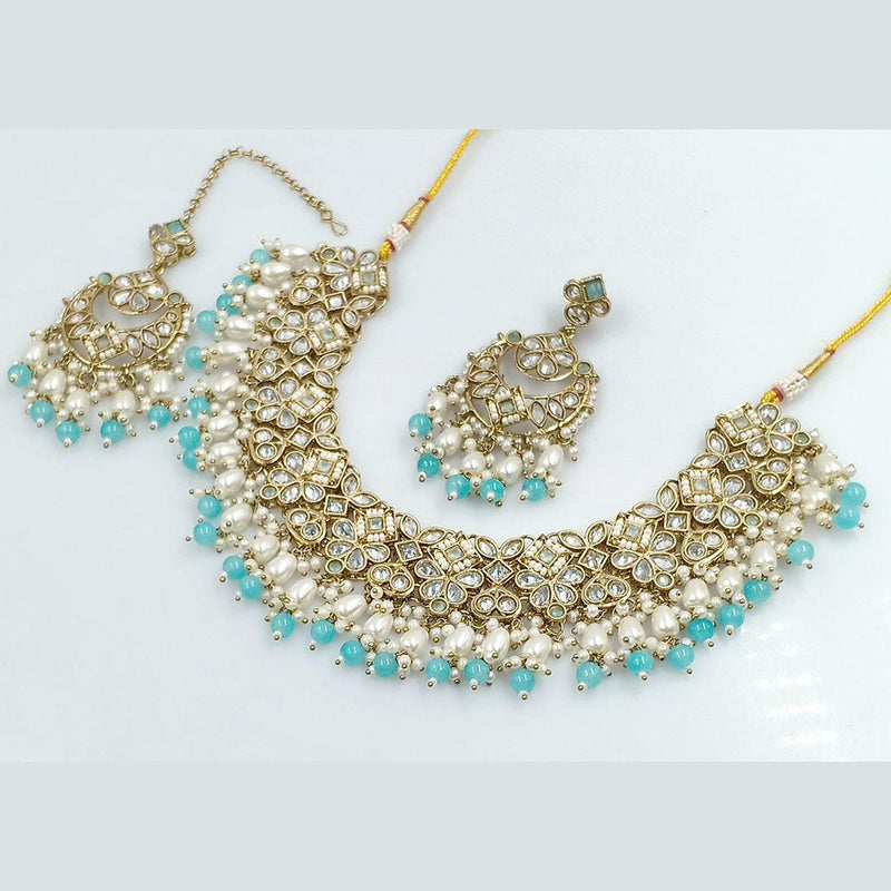 Rani Sati Jewels Gold Plated Reverse AD And Pearl Necklace Set