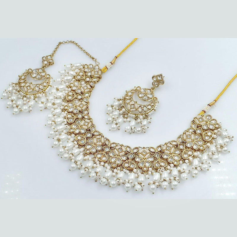 Rani Sati Jewels Gold Plated Reverse AD And Pearl Necklace Set