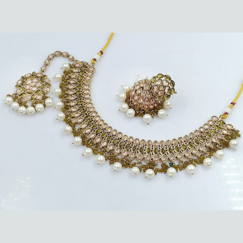 Rani Sati Jewels Gold Plated Reverse AD Necklace Set