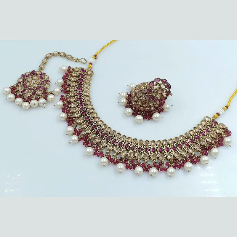 Rani Sati Jewels Gold Plated Reverse AD Necklace Set