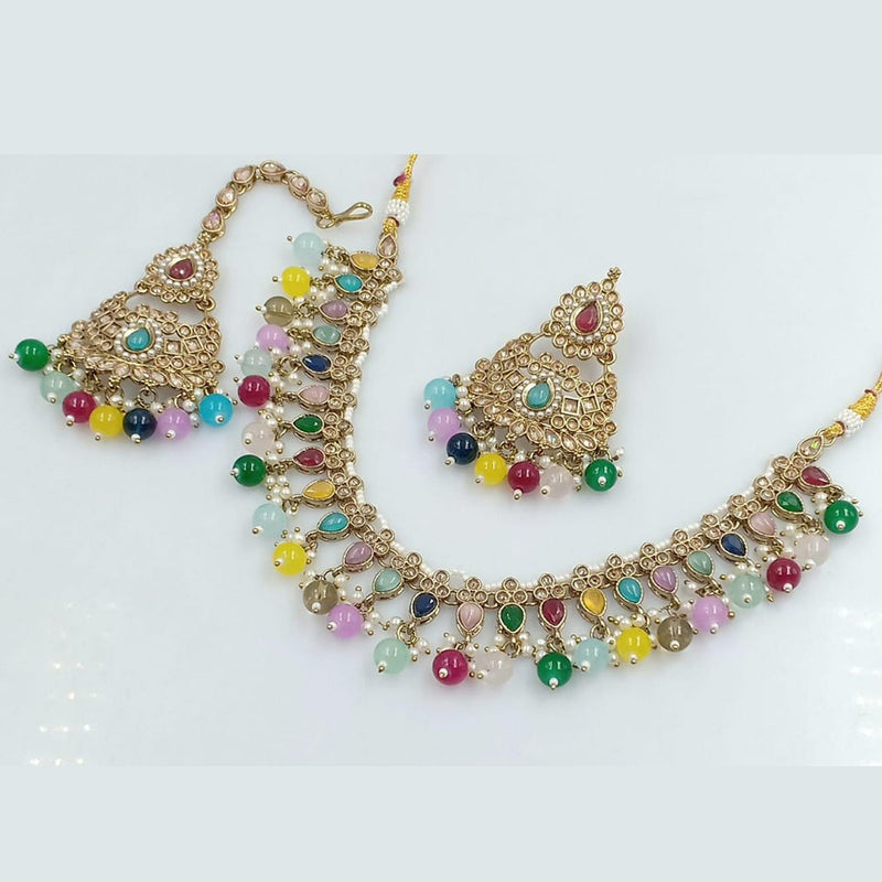 Rani Sati Jewels Gold Plated Kundan And Beads Necklace Set