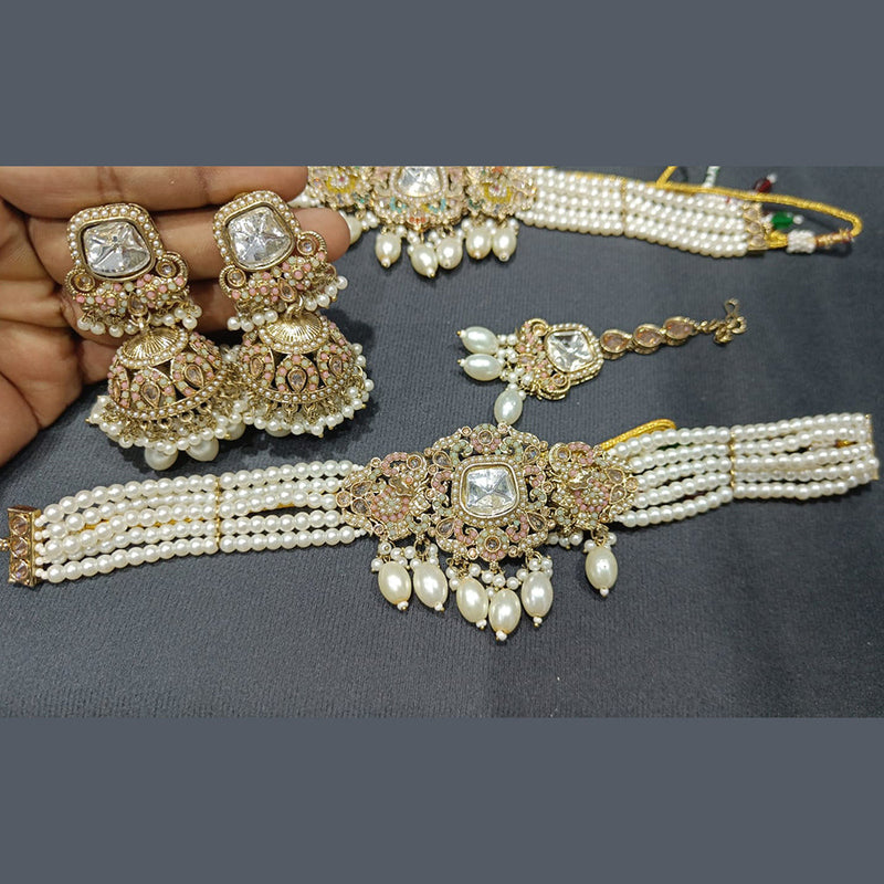 Rani Sati Jewels Gold Plated Crystal Stone Choker Necklace Set