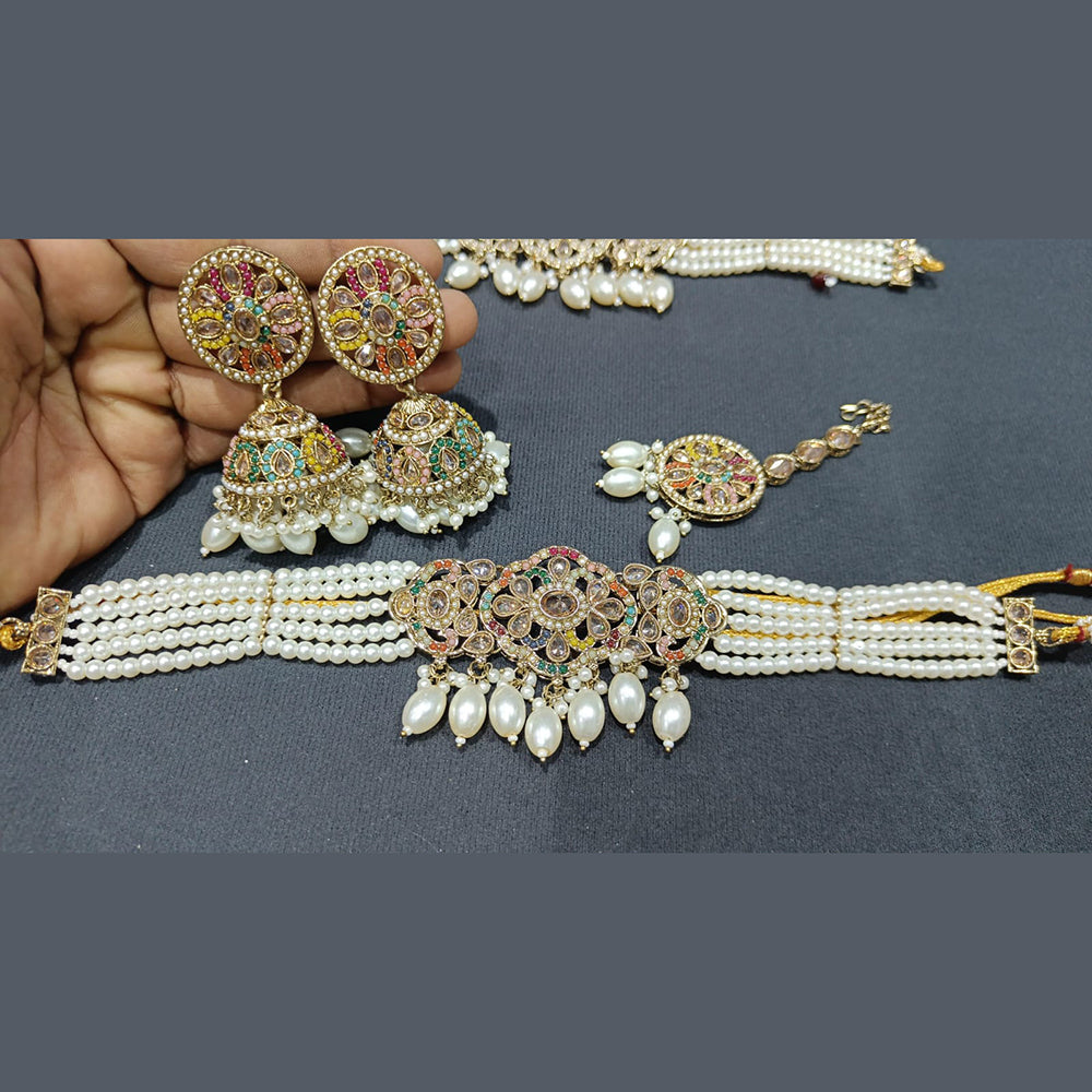 Rani Sati Jewels Gold Plated Crystal Stone Choker Necklace Set