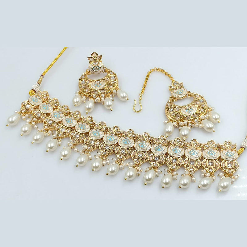 Rani Sati Jewels Gold Plated Kundan And Meenakari Choker Necklace Set