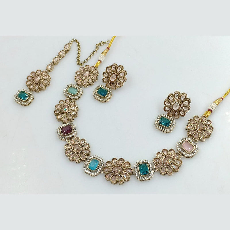 Rani Sati Jewels Gold Plated Reverse AD Necklace Set