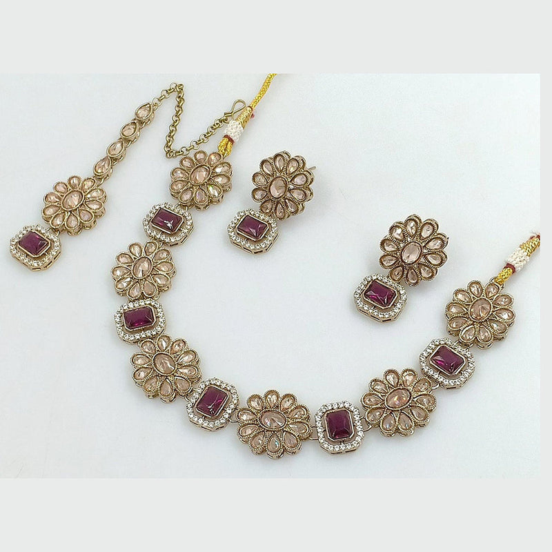 Rani Sati Jewels Gold Plated Reverse AD Necklace Set