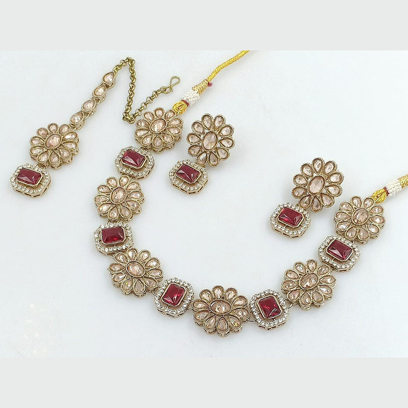 Rani Sati Jewels Gold Plated Reverse AD Necklace Set