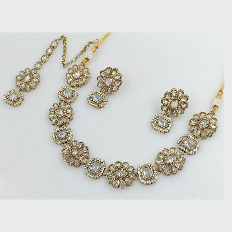 Rani Sati Jewels Gold Plated Reverse AD Necklace Set