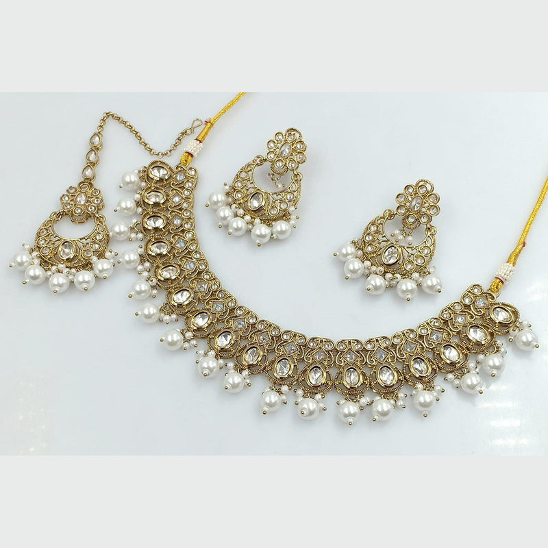 Rani Sati Jewels Gold Plated Kundan And Pearl Necklace Set