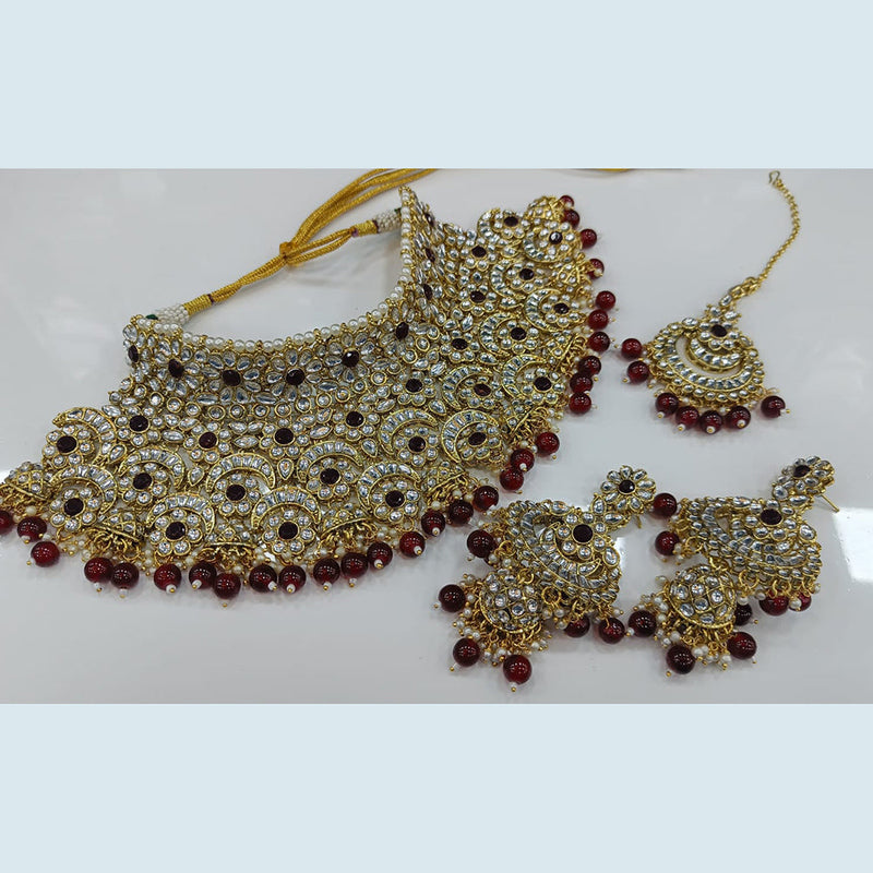 Rani Sati Jewels Gold Plated Kundan And Pearl Choker Necklace Set