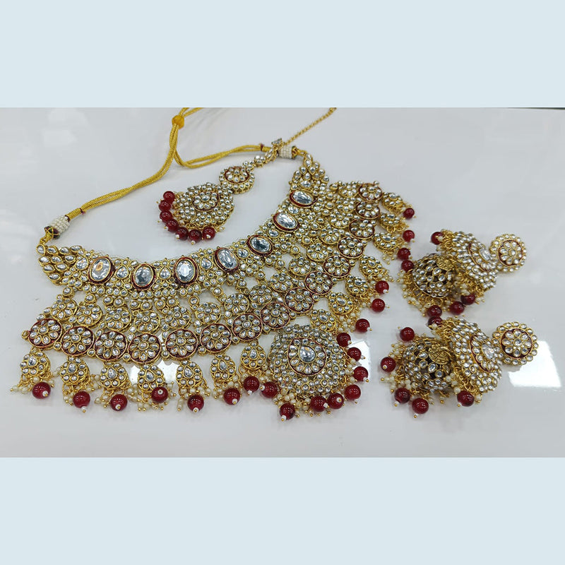 Rani Sati Jewels Gold Plated Kundan And Pearl Choker Necklace Set