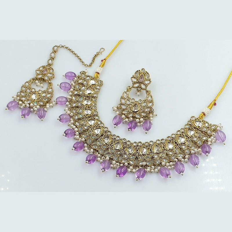 Rani Sati Jewels Gold Plated Reverse AD Necklace Set