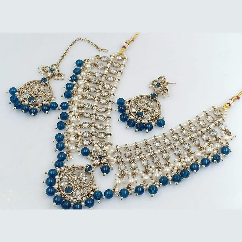 Rani Sati Jewels Gold Plated Crystal and Pearl Necklace Set