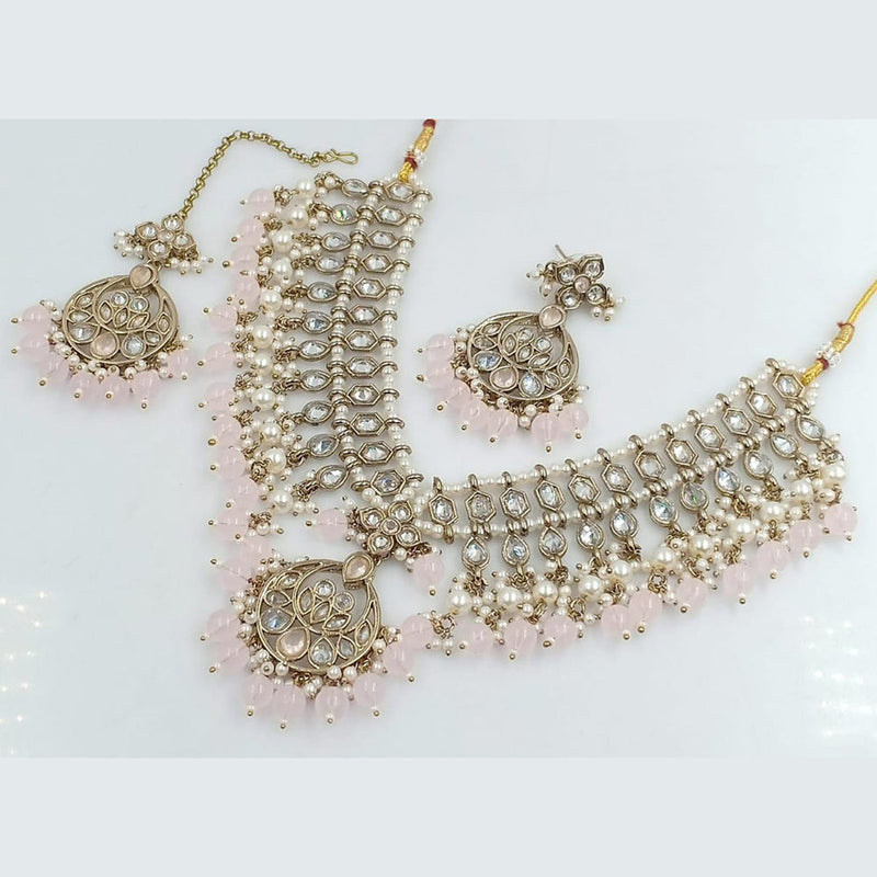 Rani Sati Jewels Gold Plated Crystal and Pearl Necklace Set