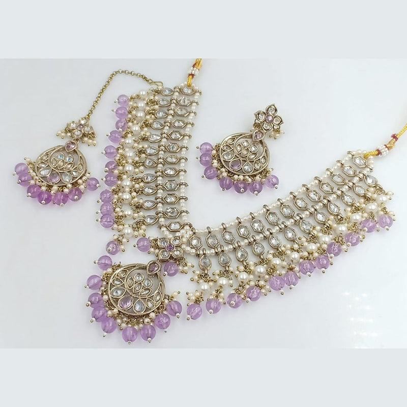 Rani Sati Jewels Gold Plated Crystal and Pearl Necklace Set