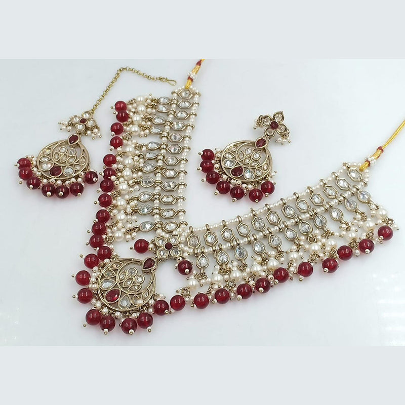 Rani Sati Jewels Gold Plated Crystal and Pearl Necklace Set