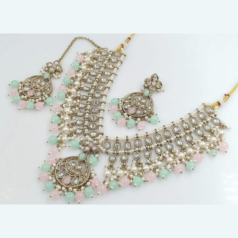 Rani Sati Jewels Gold Plated Crystal and Pearl Necklace Set