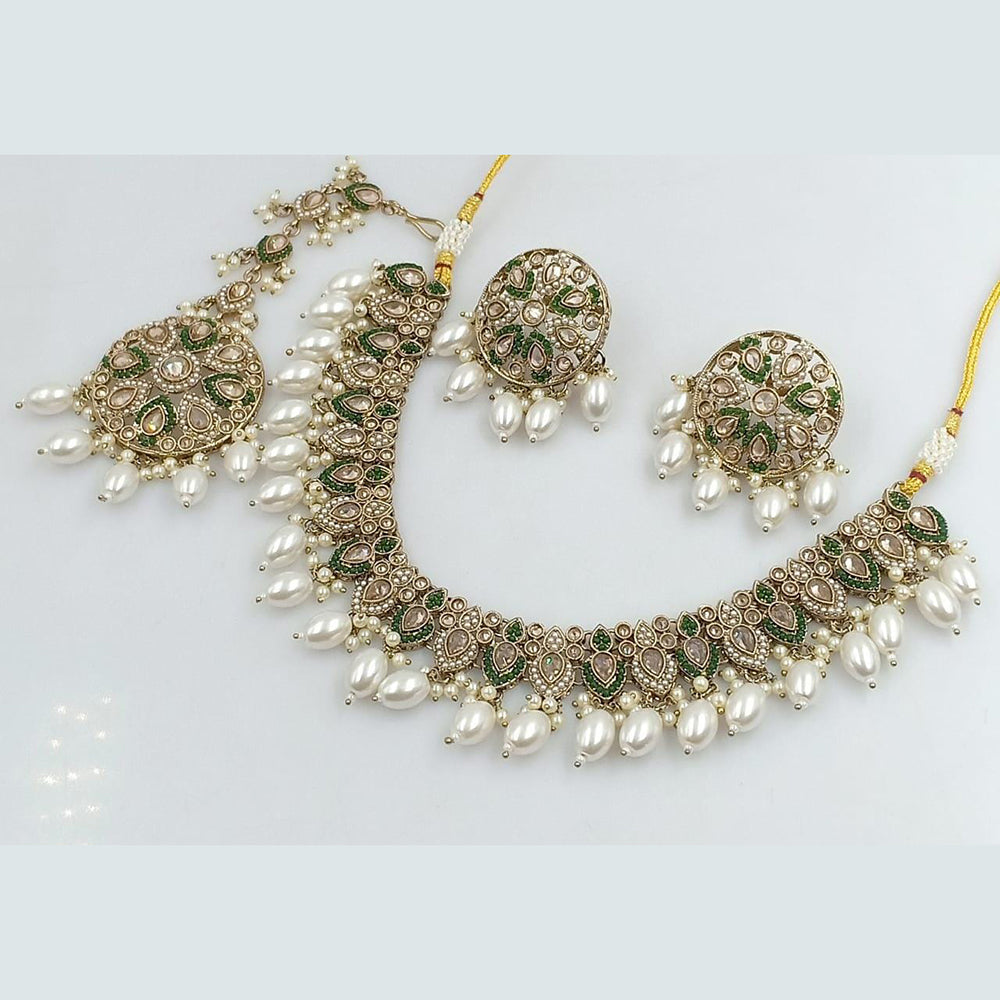 Rani Sati Jewels Gold Plated Crystal and Pearl Necklace Set