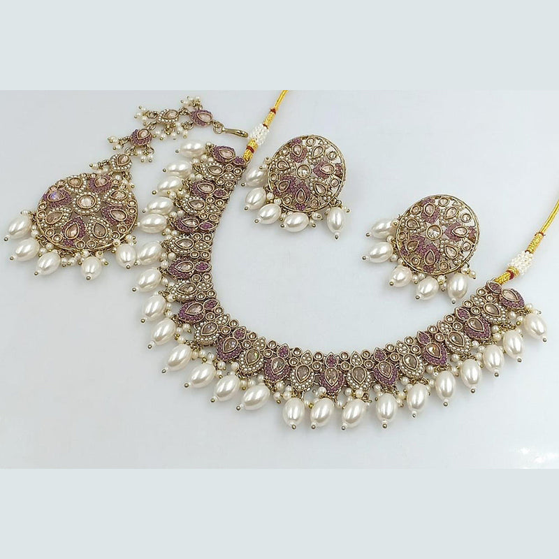 Rani Sati Jewels Gold Plated Crystal and Pearl Necklace Set