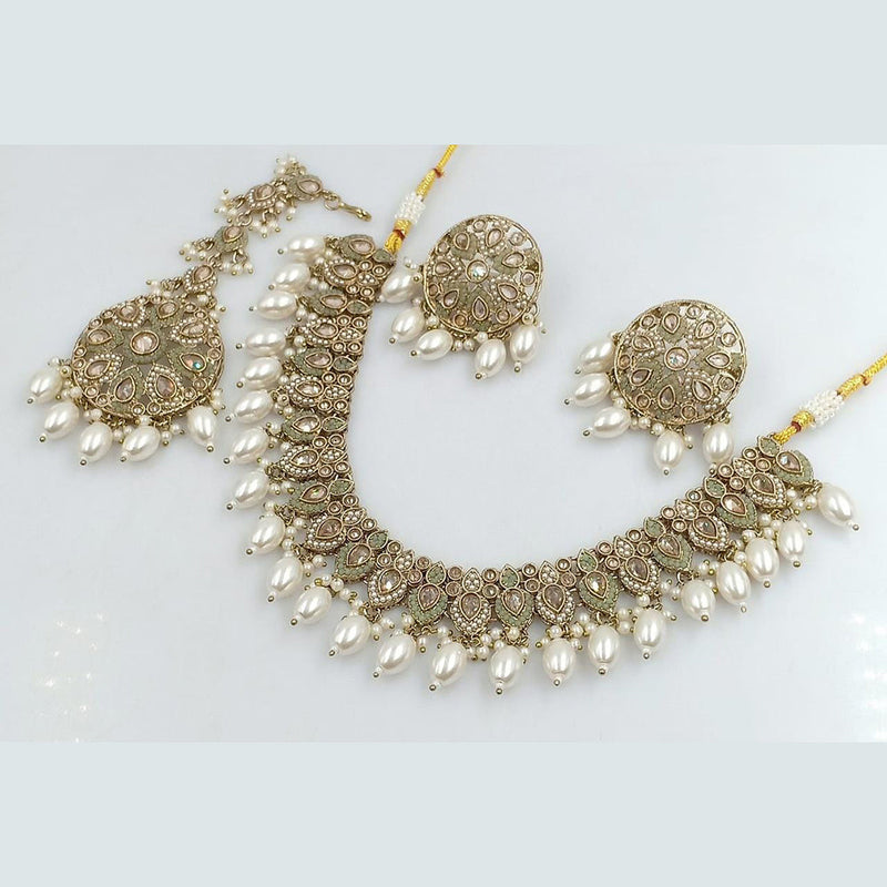 Rani Sati Jewels Gold Plated Crystal and Pearl Necklace Set