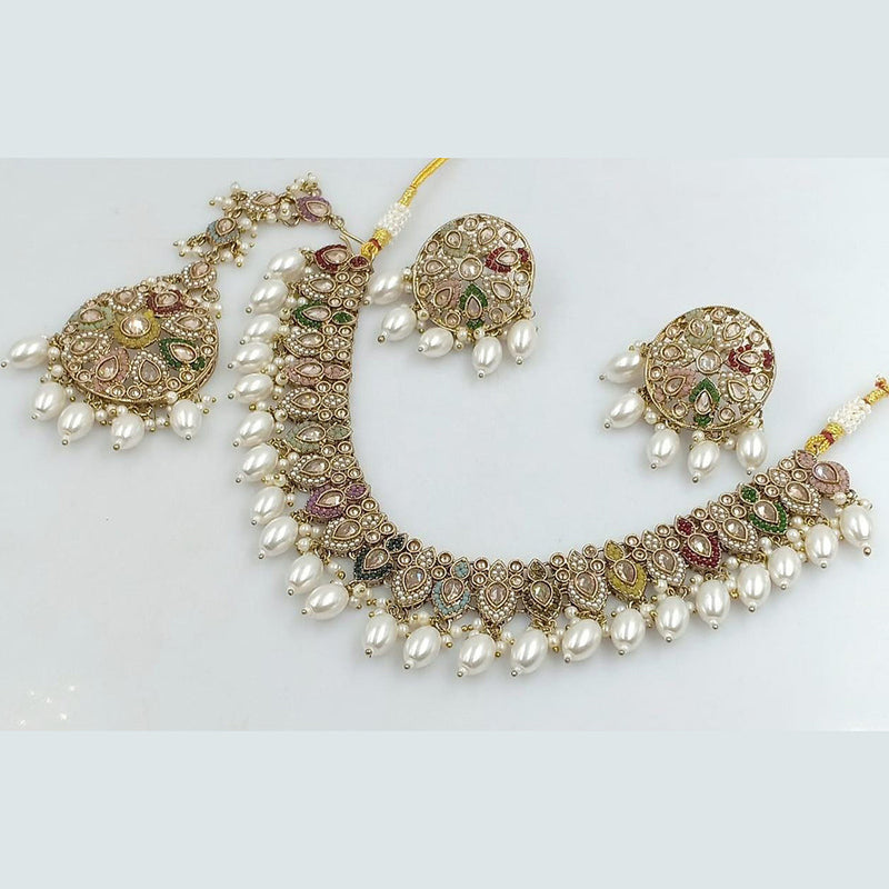 Rani Sati Jewels Gold Plated Crystal and Pearl Necklace Set